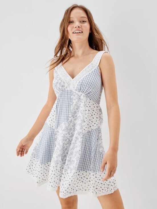 American Eagle Outfitters Dresses & Skirts - American Eagle Patchwork Blue Cotton Lace Inset Mini Dress - Size - Large